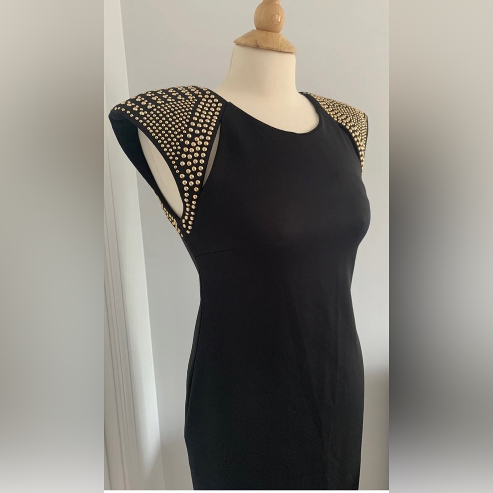 Sans Souchi Neoprene Studded Padded Shoulder Mini Dress Small
